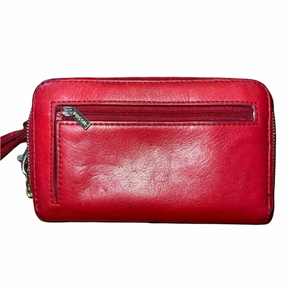 Fossil leather wallet red wristlet zip around - Picture 5 of 6